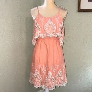 Flying Tomato Coral with Cream Embroidered Dress